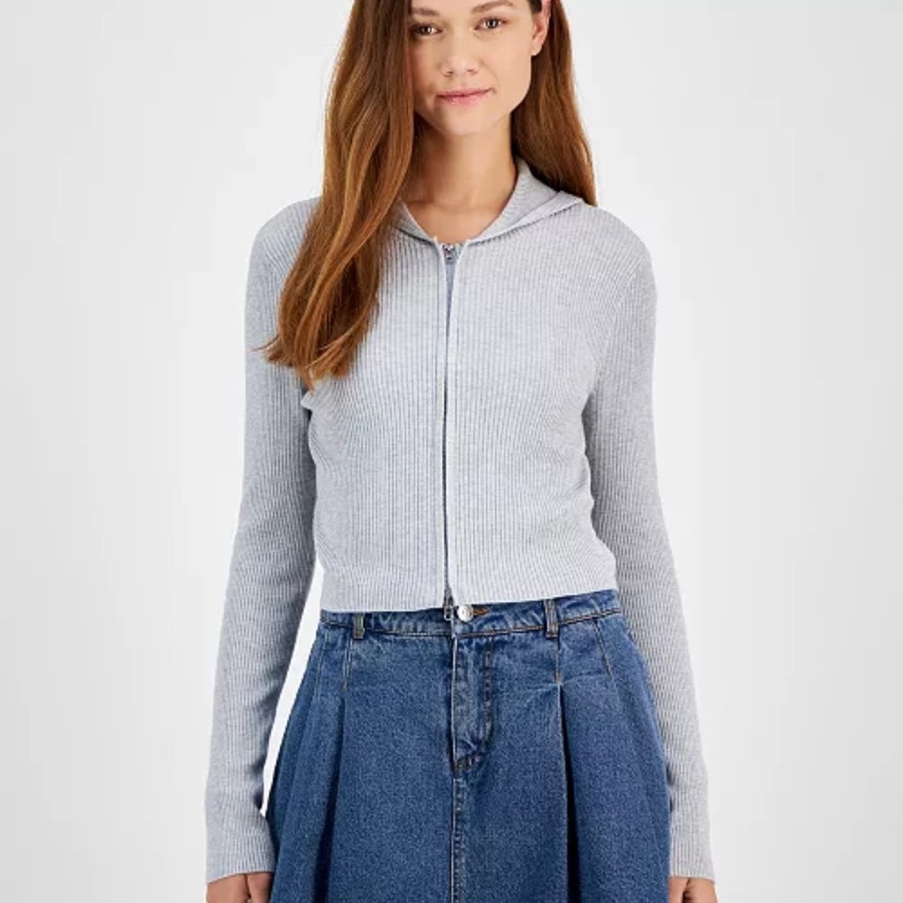 Juniors’ Two-Way-Zip Ribbed Hoodie